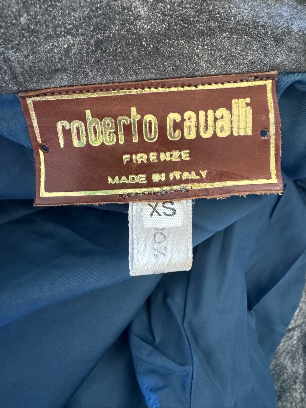 Vintage 80s Roberto Cavalli Fringed Metallic Blue Gray Suede Western Jacket XS - Picture 16 of 16